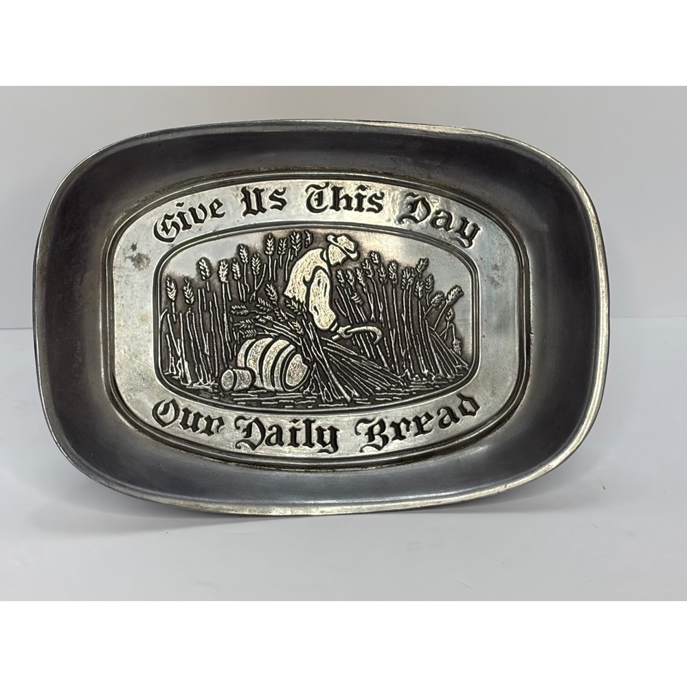 Vintage Duratale by Leonard Pewter Bread Tray Give Us This Day Our Daily Bread